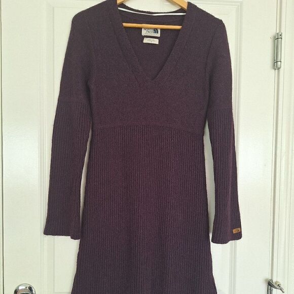 NORTH FACE Purple  Alpaca Wool Ribbed Sweater Dress Saguaro Size Small Peru - Picture 1 of 8